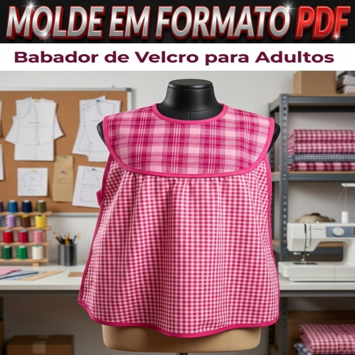Molde Digital Babador de Velcro para Adultos Estilo Passeio