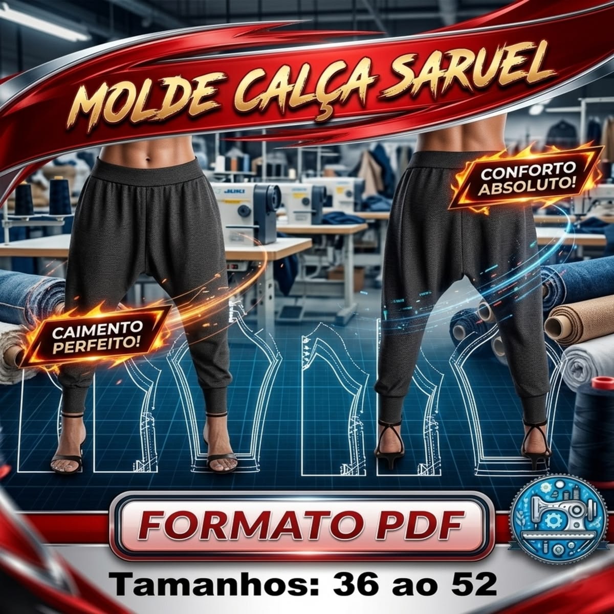 Molde Digital de Calça Saruel Feminina (36 ao 52)